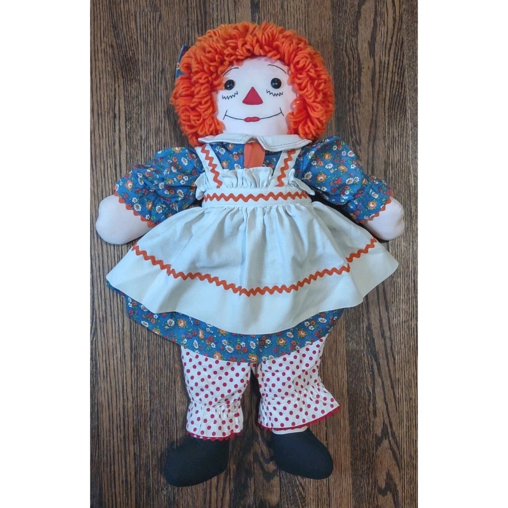 Vintage 25" Raggedy Ann Cloth Doll - Artisan Handmade - Vibrant Orange Yarn Hair